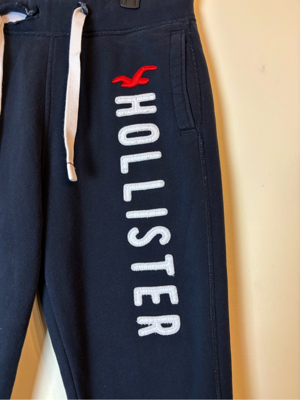 Hollister Vintage Sweatpants Men Size L Navy Logo Embroidered Pockets 2YK - Picture 3 of 9